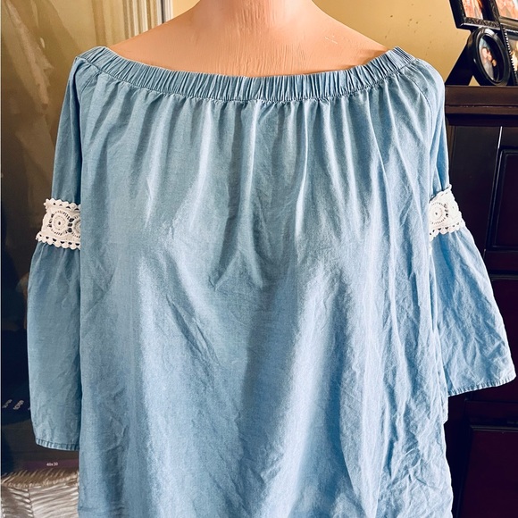 Joe's Jeans Off Shoulder Chambray
Lace Trim Top Size L. Lightly used - Picture 2 of 7